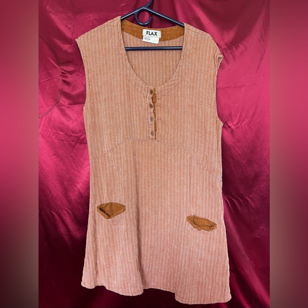 Flax Peach-Rust Sleeveless Tunic with Tan Pocket Accents